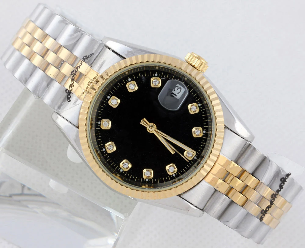 

Top Quality mens watch Waterproof Black White Gold watch mechanical 36mm automatic movement wristwatches