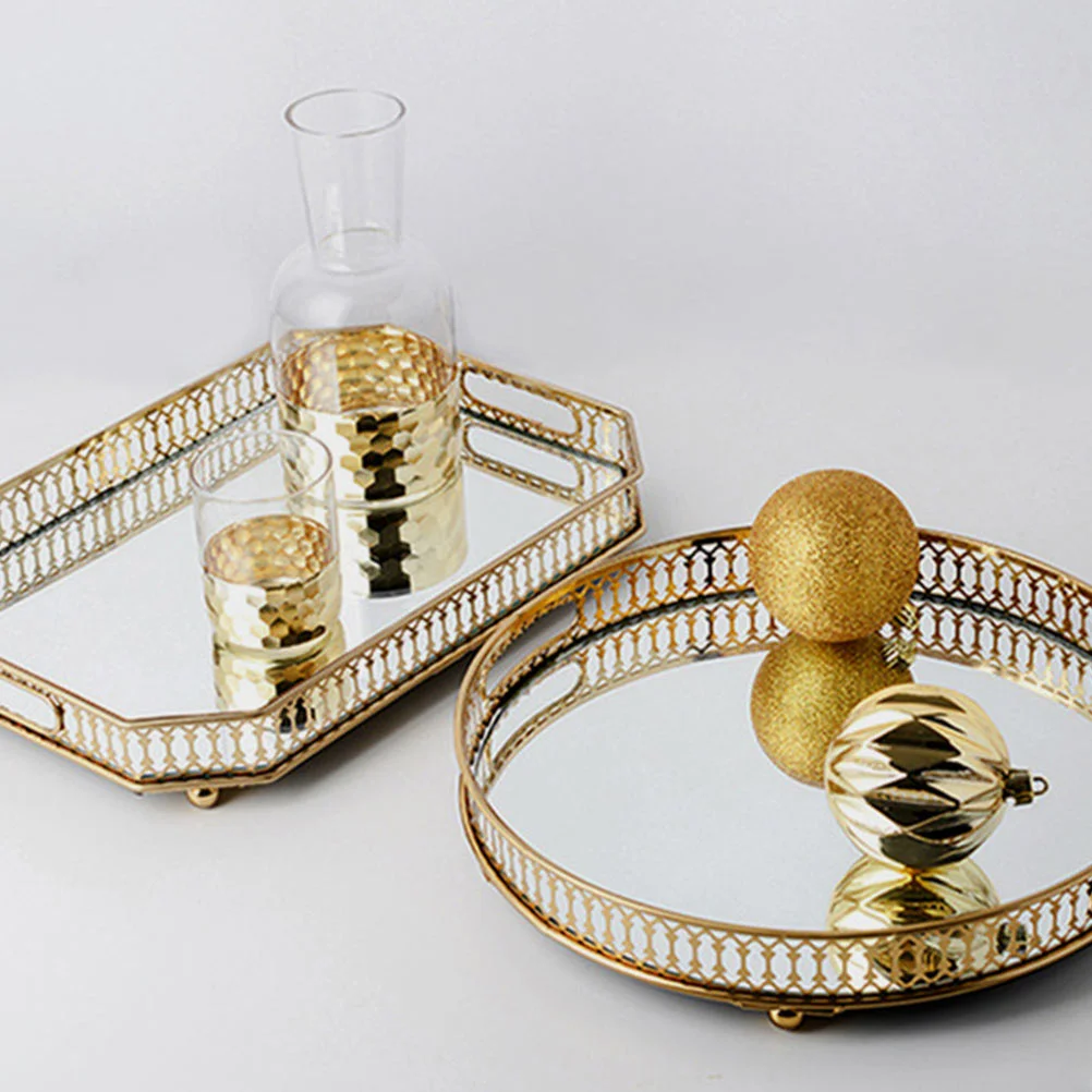 

Metal Fruit Plate Desktop Tea Table Storage Tray Hollow-out Fruit Bowl Golden