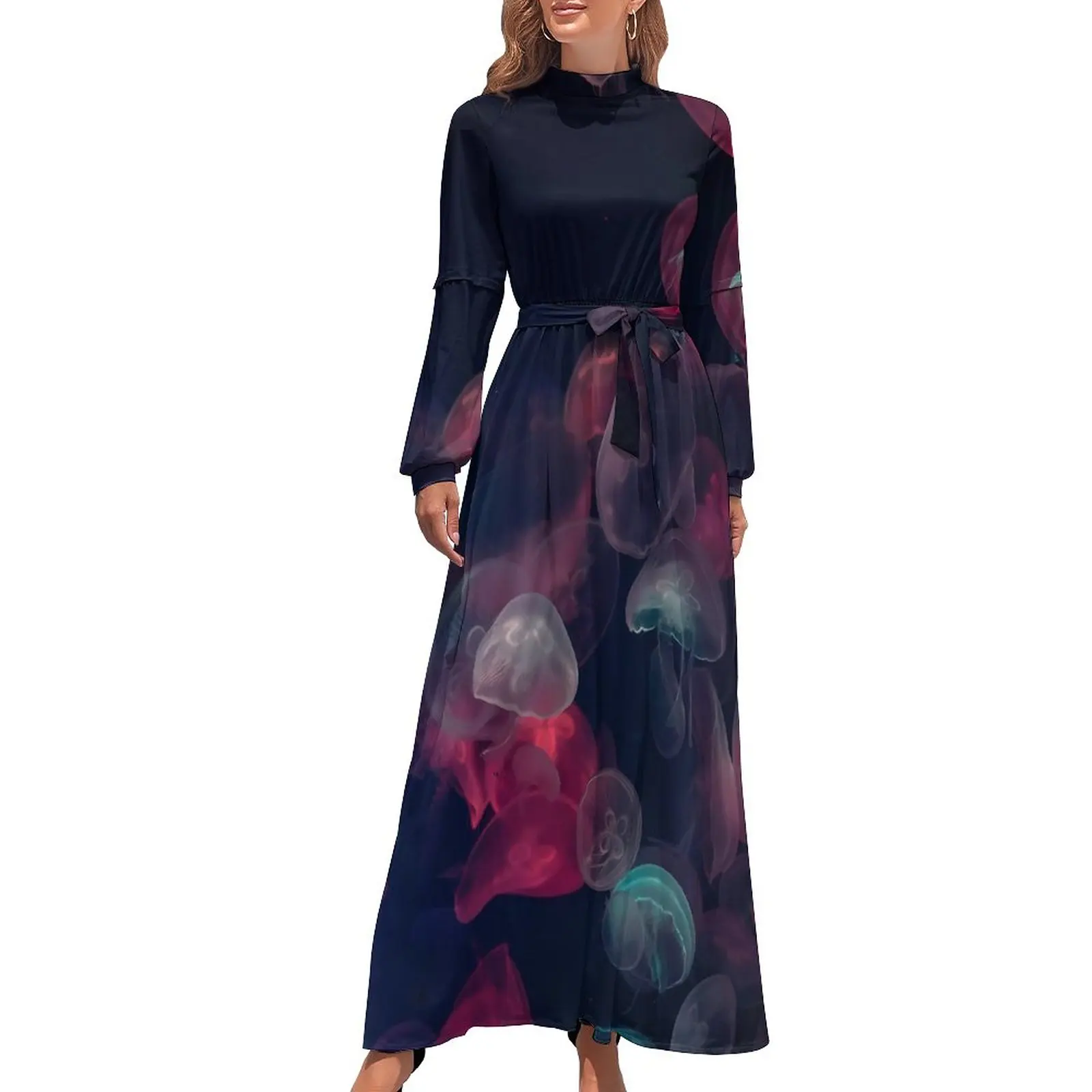 

Jellies Dress Blue Pink Red Jellyfish Elegant Maxi Dress Stylish Boho Beach Long Dresses High Waist Custom Vestido