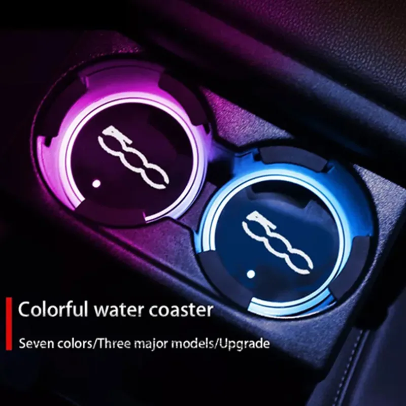 

Luminous Car Water Cup Coaster Holder 7 Colorful USB Charging Car Atmosphere Light For Fiat 500 Panda Bravo Abarth Linea Croma