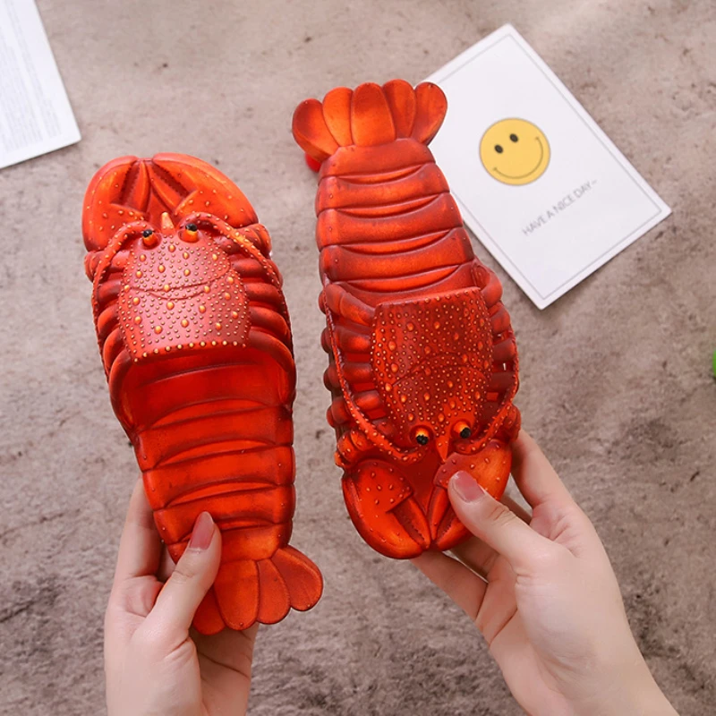 Summer Lobster Slippers Men Funny Animal Flip Flops Cute Beach Shower Casual Shoes Women Unisex Big Size Soft Home Slippers 2024