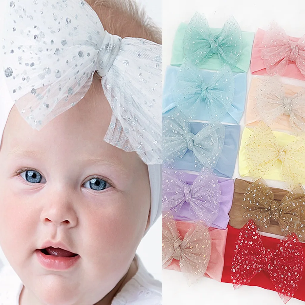 

European and American New Baby Hair Accessories Plain Soft Nylon Bow Hairband Children's Traceless Headscarf