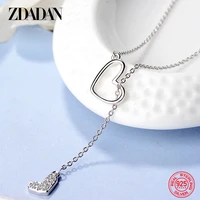 zdadan 925 sterling silver double heart chains necklaces for women wedding jewelry