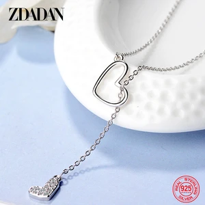 ZDADAN 925 Sterling Silver Double Heart Chains Necklaces For Women Wedding Jewelry