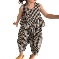 2022 new summer sleeveless suit plaid casual suit toppants 2pcs kid clothes children suit girl set