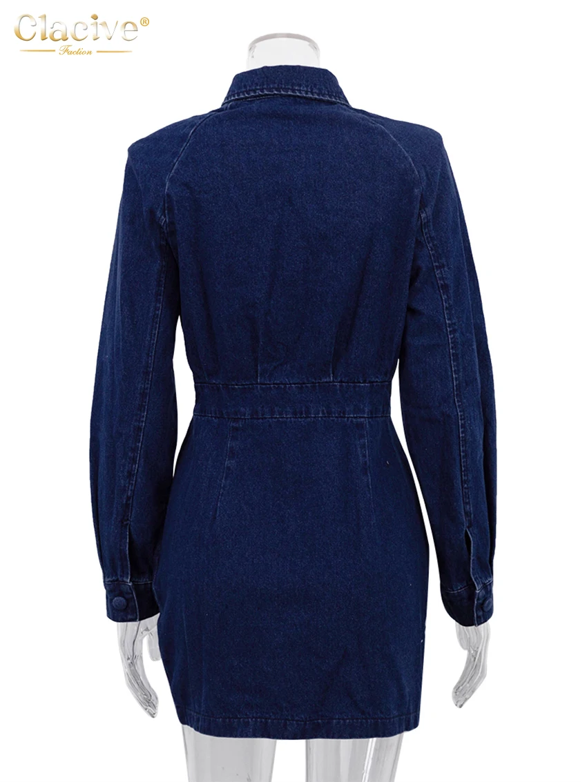 Соблазнительное Синее джинсовое мини-платье Clacive облегающее платье с отворотом и