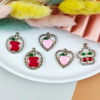 apeur 10pcspack rhinestone wreath fruits apple peach enamel charms fit jewelry making earring metal pendants diy wholesale