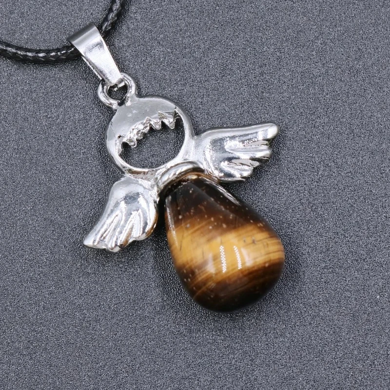 Фото 40 мм ожерелье из натурального камня, кулон в форме ангела, аметист, розовый кварц, зеленый авантюрин, лазурит, кулон, бестселлер, 1 шт. №1