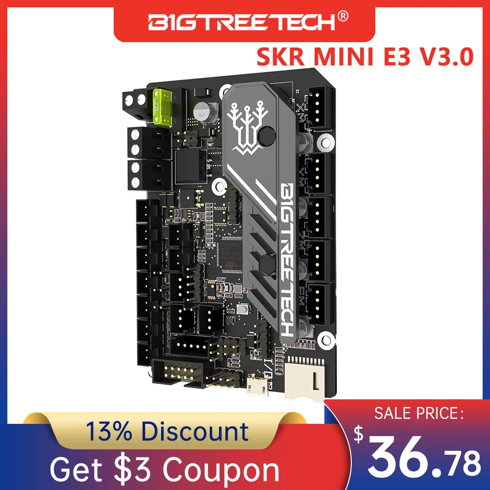 Материнская плата BIGTREETECH BTT SKR MINI E3 V3.0 32 бит Бортовая TMC2209 UART поддержка Raspberry Pi для 3D