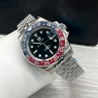 tuedix seiko nh35 movement watch for men selfwinding wristwatch blue red insert sub jubilee bracelet 100m waterproof glass back