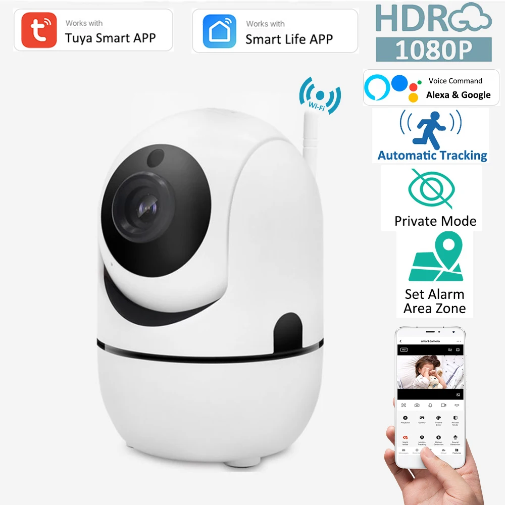 

REHENTINT Tuya Alexa Google Camera Wireless WiFi FHD 2MP Indoor PTZ Auto Tracking Private Mode Customize Alarm Area CCTV Camera