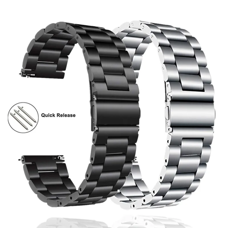 

20mm Luxury Stainless Steel Watchband for Samsung Galaxy Active2/Gear Sport Quick Release Sliver Metal Strap for Huawei Watch 2