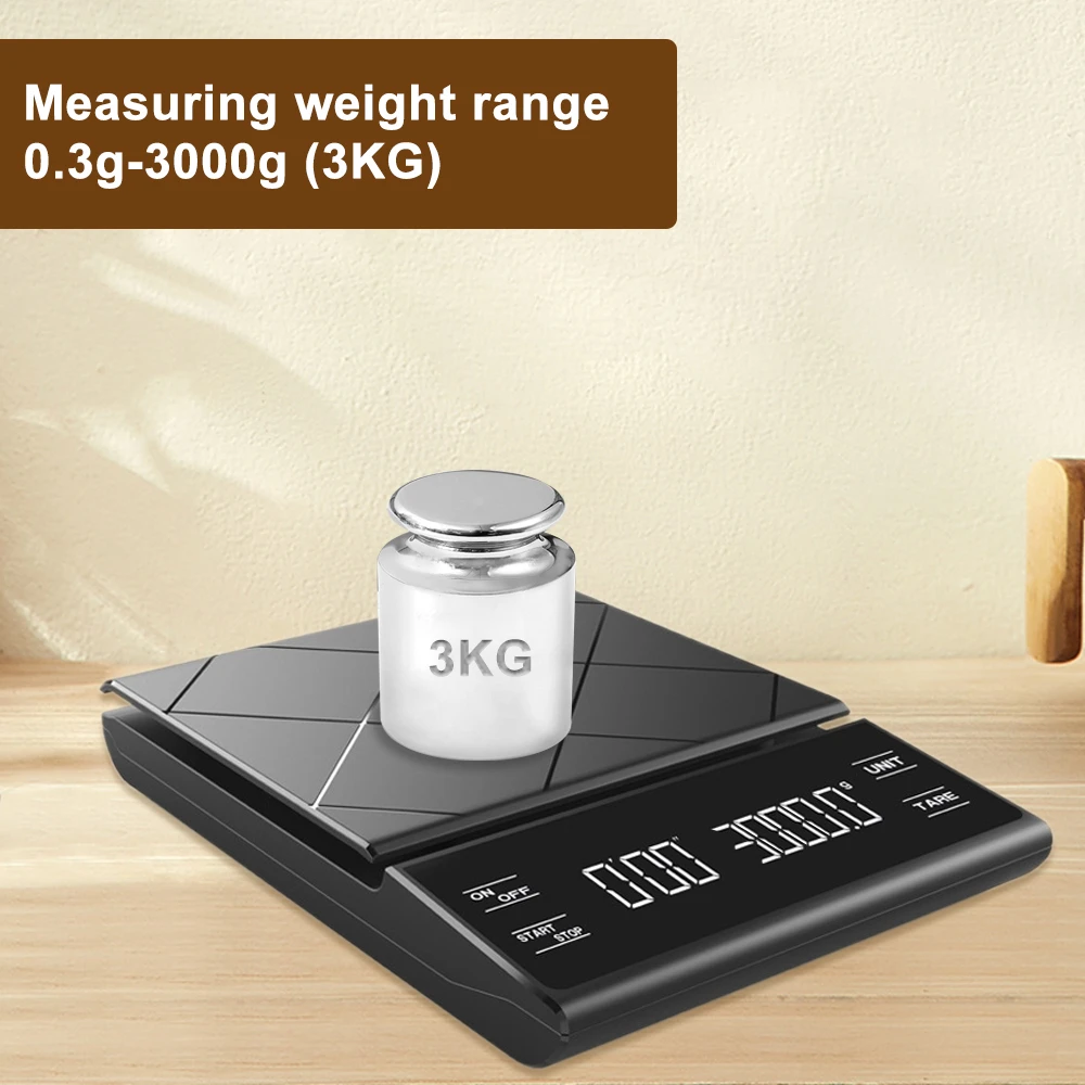 USB Charge Kitchen Scale 0.1g Digital Coffee Scale With Time