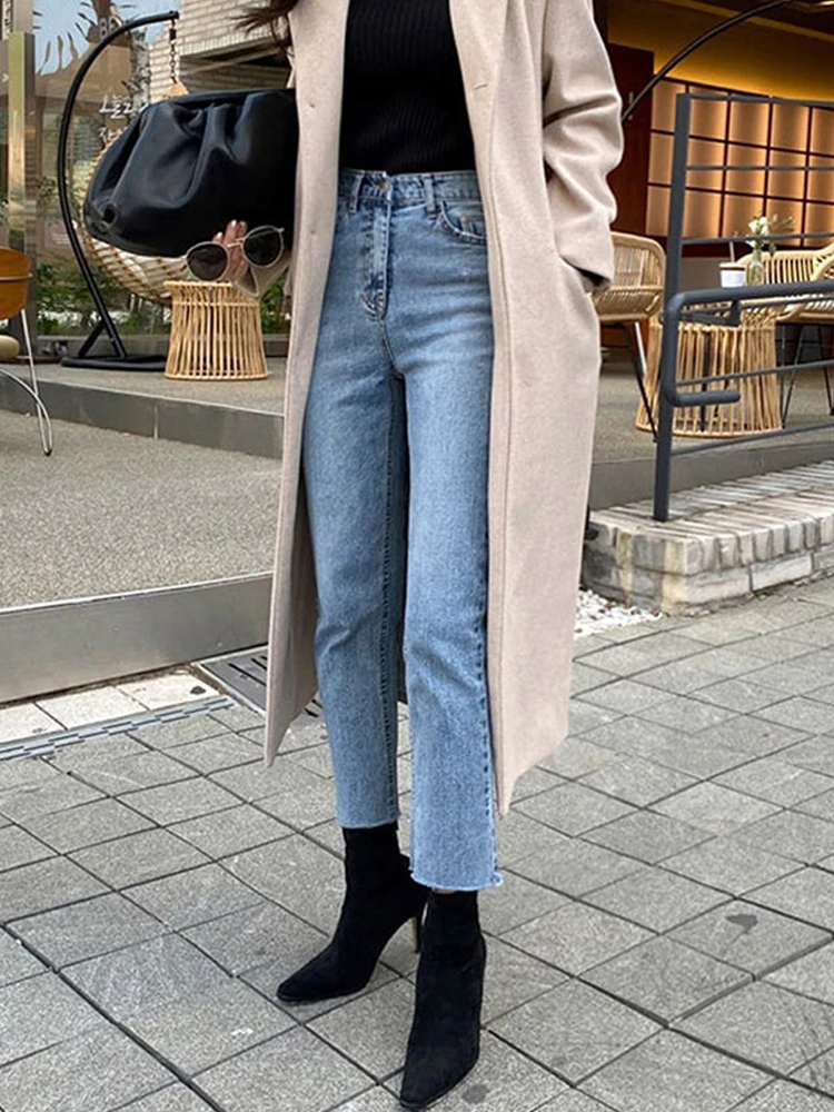 Classic Jeans For Women High Waist Ankle Length Straight Pants Fashion Slim Fit Washed Female Denim Trousers Boyfriend Girl Jean