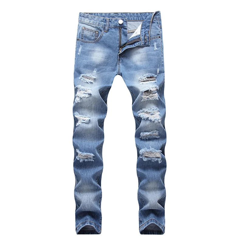 

New Arrival Mens Ripped Hole Jeans Casual Slim Fit Blue Jeans para hombre Men Trousers Fashion Male Hip hop Denim Straight Pants