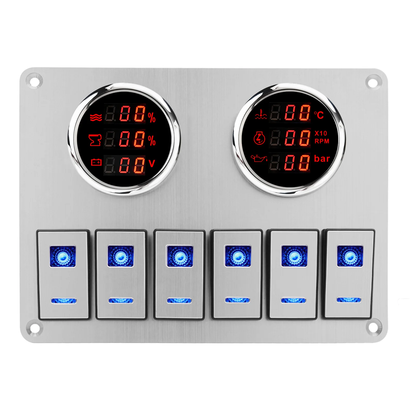 

6 Gang Switch Panel with Water Level Gauge+HTG+Volt Meter 52mm Rocker Switch Panel For Car Truck Camper RV Yacht Marine 12V/24V