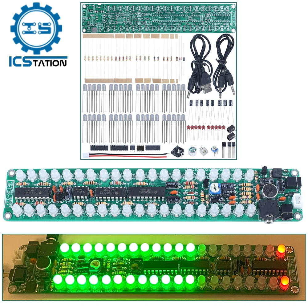 

DIY LED Electronic Kit Music Audio Spectrum Indicator Soldering Project Practice Mono Dual Red Green Flashing Light Bar Display