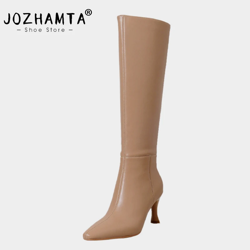 

Женские сапоги до колена JOZHAMTA, из натуральной кожи, на высоком каблуке