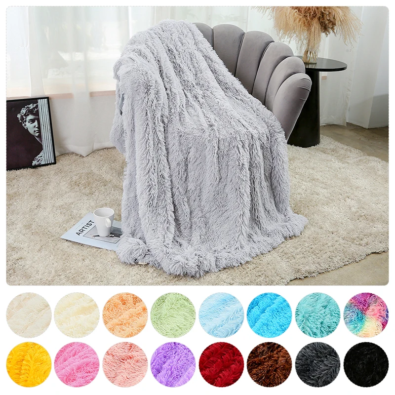

Shaggy Throw Blanket Warm Plush Bed Cover Blanket Fluffy Faux Fur Fuzzy Bedspread Blankets For Beds Couch Sofa Airplane Hotel