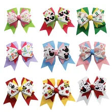 9Colors Cute Cartoon Printed Ribbon Hair Bows Lovely Girl Bow Floral hair clip Boutique Stacked Hair