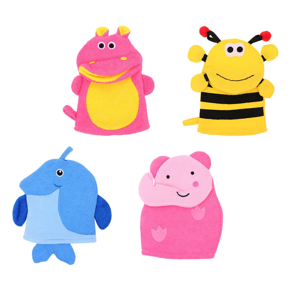 

4pcs Exfoliating Bath Baby Bath Scrubbing Towel Cartoon Body Scrubber (Mixed Style)