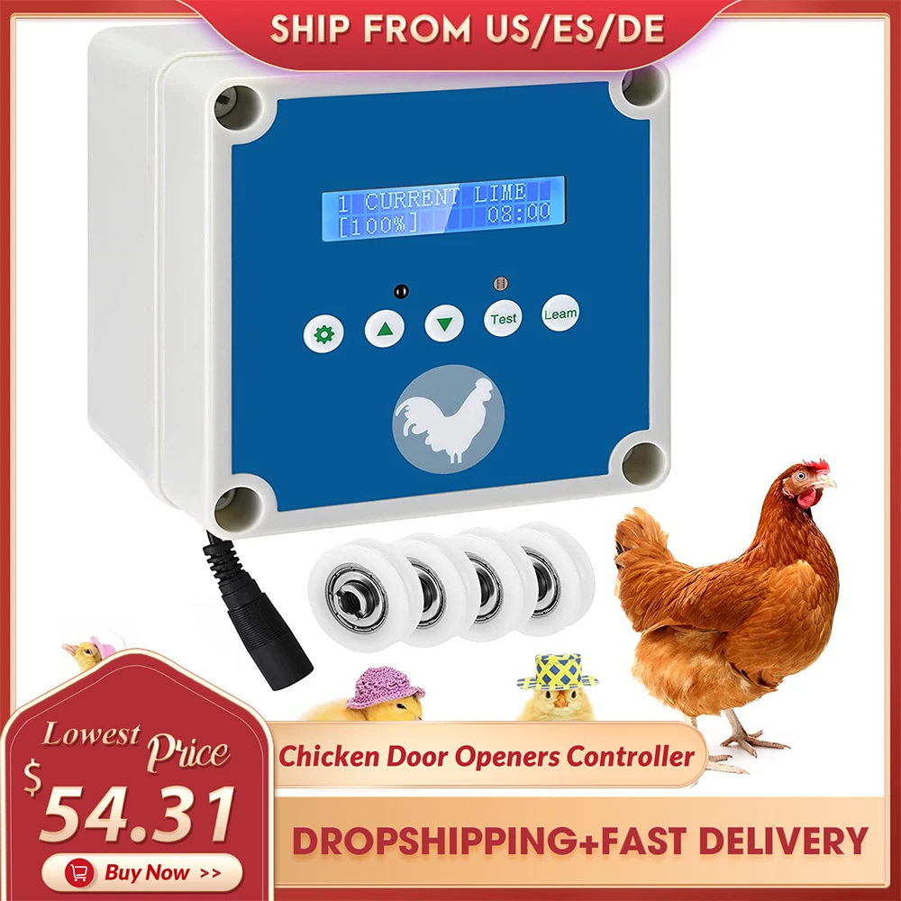 Automatic Chicken Coop Door Openers Controller LCD Screen Timer Light Sensor Solar Battery Electric Power Poultry House Flap