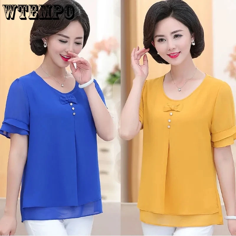 Женская шифоновая футболка с бантом и рукавами-лепестками