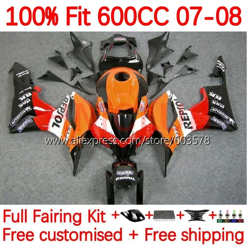 

Injection Body For HONDA CBR600 CBR 600RR 600F5 600 RR CC F5 CBR600RR 2007 2008 CBR600F5 07 08 OEM orang respol Fairing 145No.4
