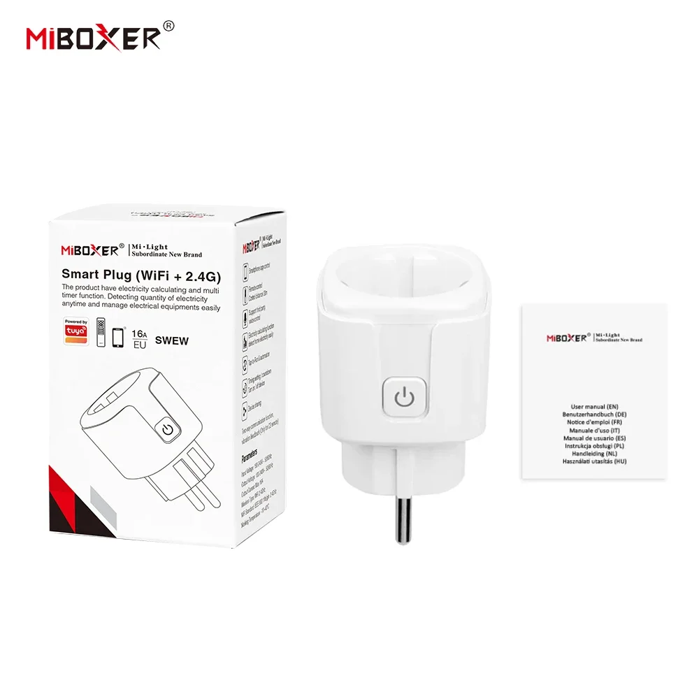 Miboxer C2 Remote 2.4G 16A Wi-Fi Smart Socket Plug EU FR UK Tuya Life APP Энергопотребление Статистика RF