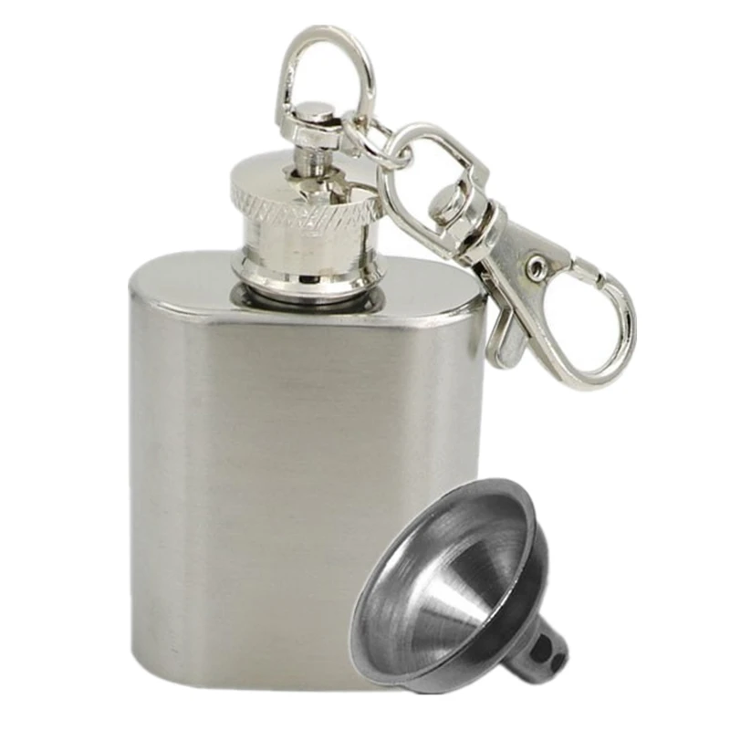 

1oz 30ml Mini Portable Stainless Steel Hip Flasks Oil Fashion Bottles Silver Wine Flagon Keychain With Funnel