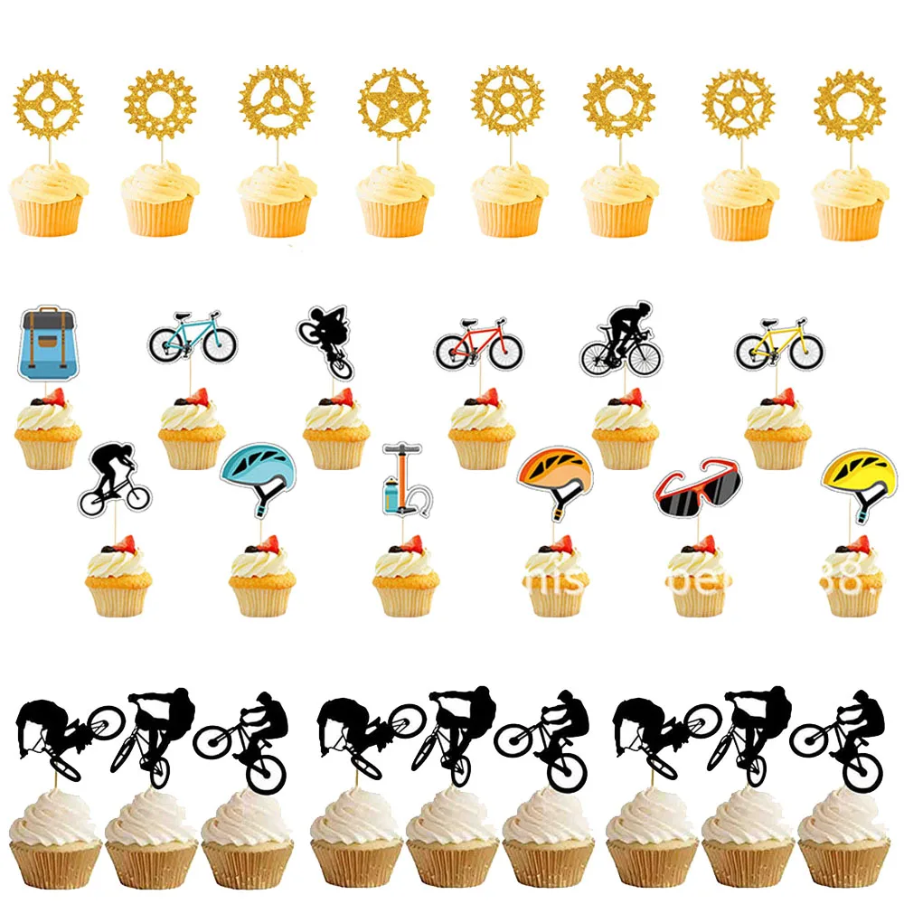 

24 шт. велосипедный гонщик капкейк топперы дети мальчик девочка спорт тематическая День Рождения Вечеринка украшение для свадебного торта