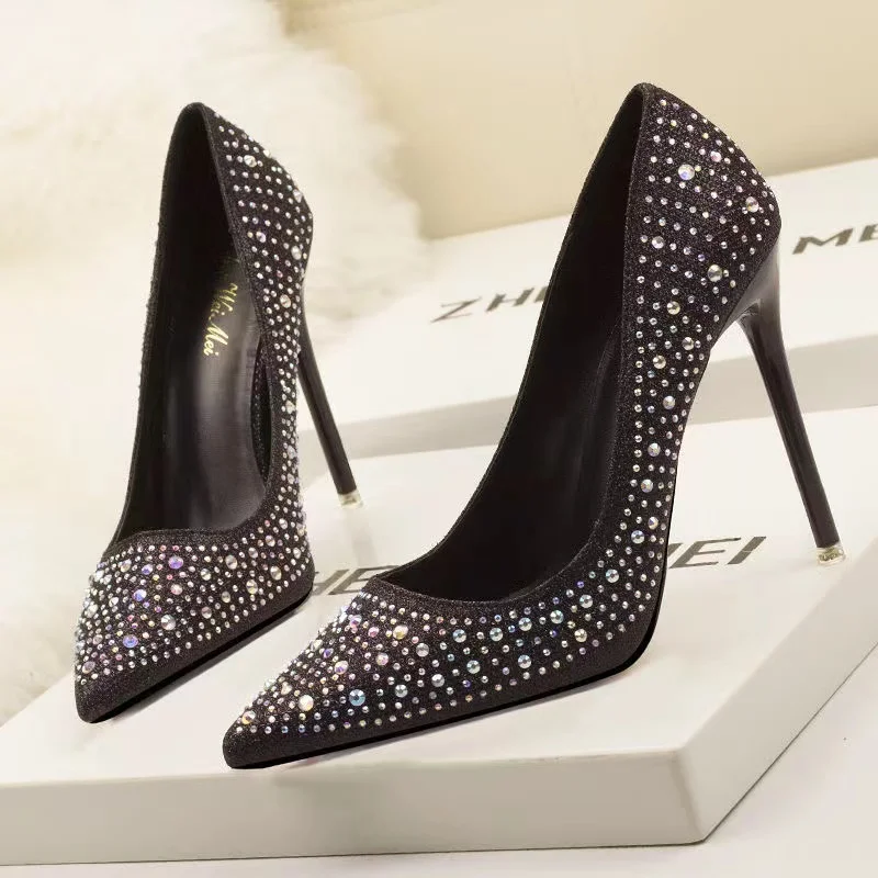 

Rhinestone Diamond Wedding Shoes Women's Elegant Stiletto High Heels Pointed Toe Sandals Shiny Bling Evening Shoes Female Pumps
