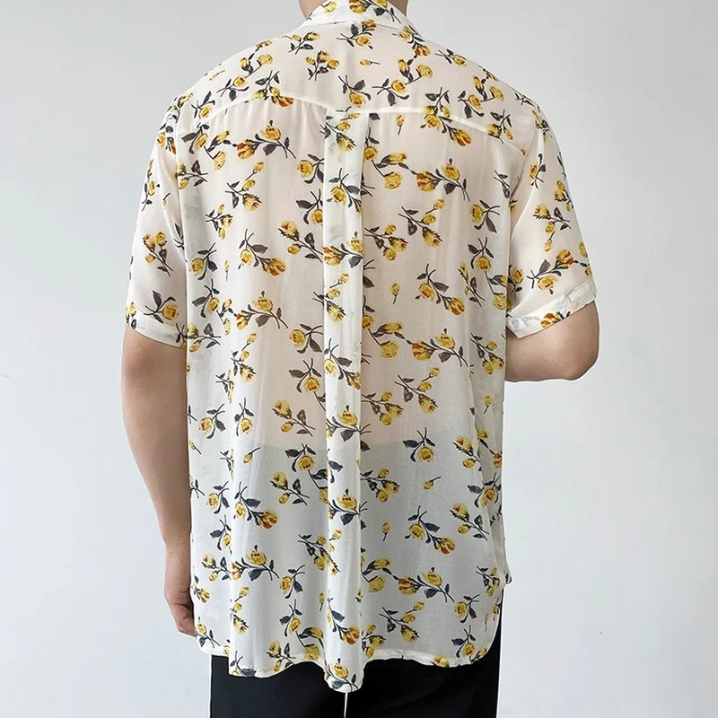 2022 Summer Floral Print Shirt for Men Short Sleeve Loose Casual Shirt Oversized Streetwear Harajuku Hip Hop Shirts Men Clothing
