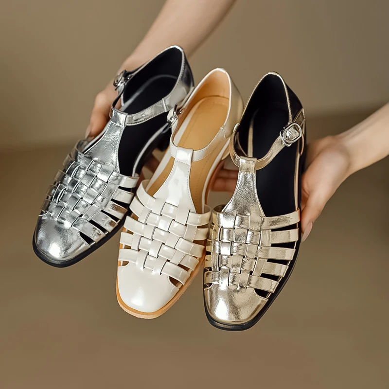 

Женские босоножки из натуральной кожи, сандалии-гладиаторы из воловьей и свиной шкуры, на толстом каблуке 22-25 см, лето 2023