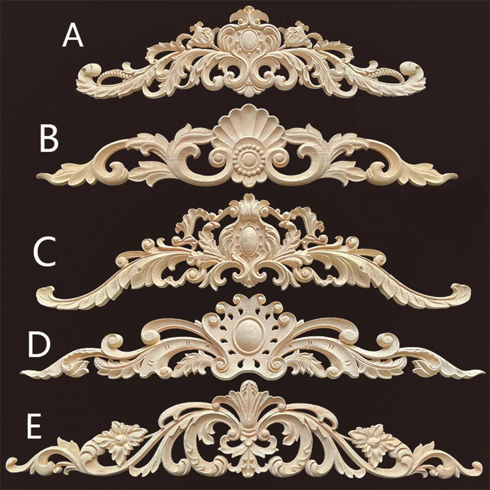 Wood Appliques and Onlays Natural  Furniture Wall Door Woodcarving Decorative Long  Flower Wooden Figurines Crafts Corner Frame