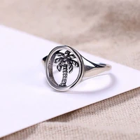 tulx punk vintage simple hollow oval coconut tree rings for women fashion retro silver color adjustable ring party jewelry