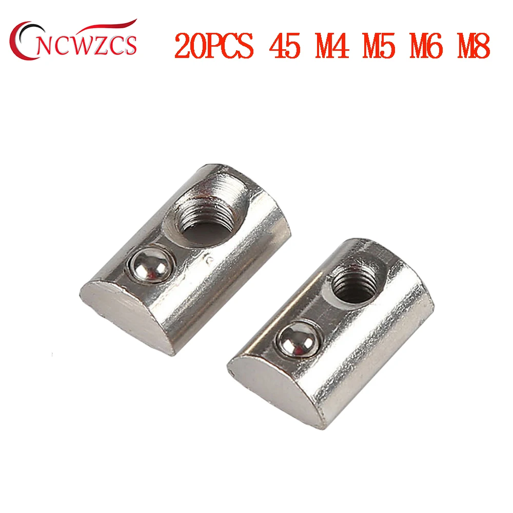 

20PCS/lot 45 series Roll-in T Spring Nut with Ball M4 M5 M6 M8 For4545 Aluminum Profile Groove 9.8 Eur standard free shippi