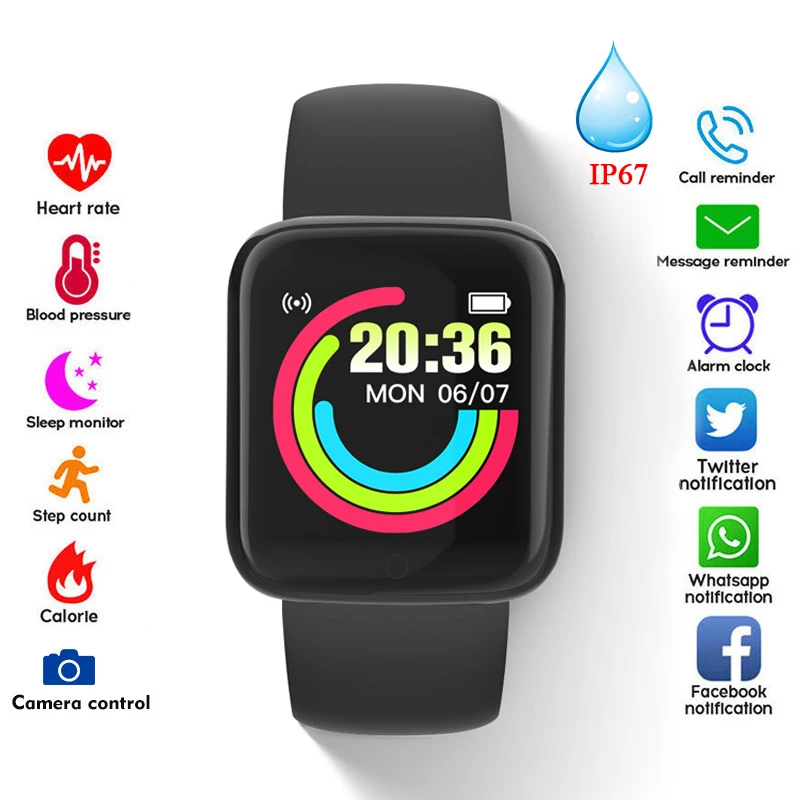

Smart Watches D20 Fitness Tracker Bluetooth Smartwatch for Men Women IP67 Waterproof Blood Pressure Bracelet IOS Android
