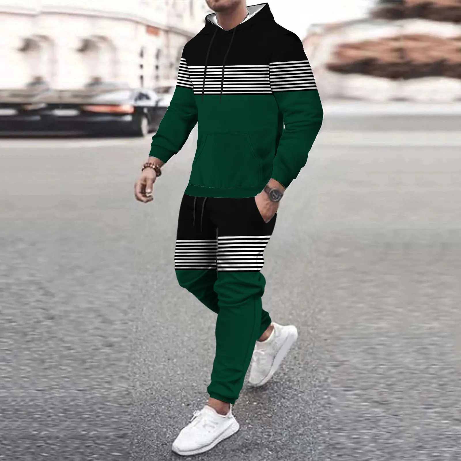 Striped print Hot Sale Mens New Tracksuit Hoodies and Trousers High Quality Male Dialy Casual Sports Jogging Set Autumn Outfits