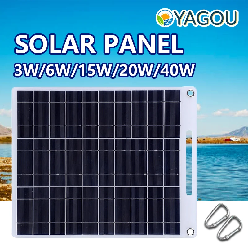 

YAGOU 40W Solar Panel Portable 5V USB Fast Charge Outdoor Fan Flashlight Charger for Cell Phone Battery Camping Hiking Travel