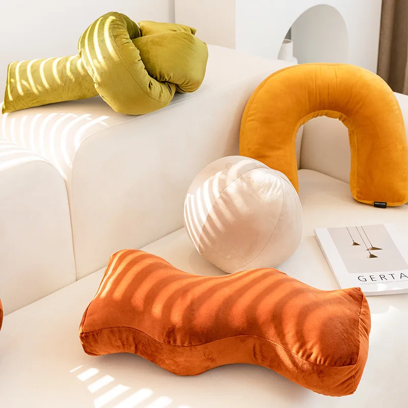 Inyahome Shaped Velvet Pillow Wave Knot Cushion For Sofa Bed Waist Pillow Cute Kids Home Decor Geometric Art Cushion Farmhouse