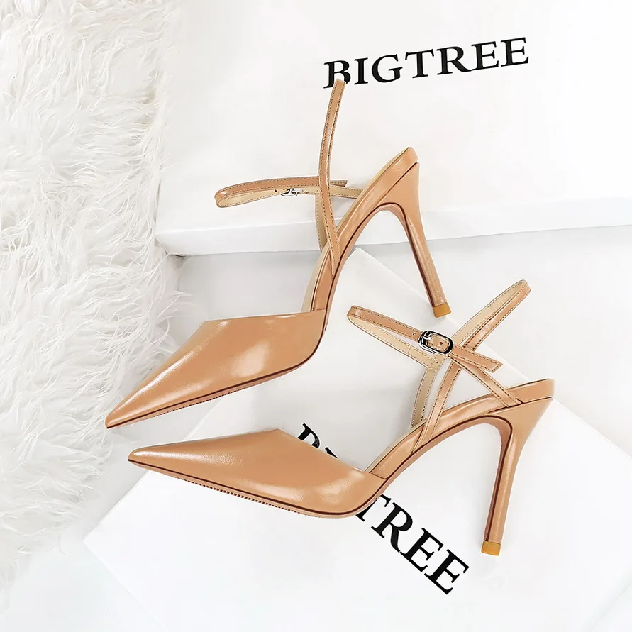 Купи BIGTREE Shoes Pu Leather Women Sandals Summer Shoes Hollow Out Stiletto Heels Sandals Ladies Pumps Fashion Party Shoes 2022 New за 961 рублей в магазине AliExpress