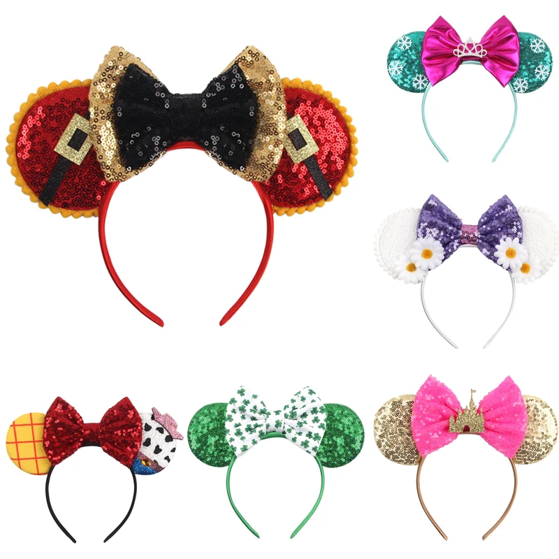 

Disney 3.3" Sequins Hair Bows Mouse Ear Headbands For Women Marvel America Shield Star Ears DIY Girls Hair Accessories Hairband