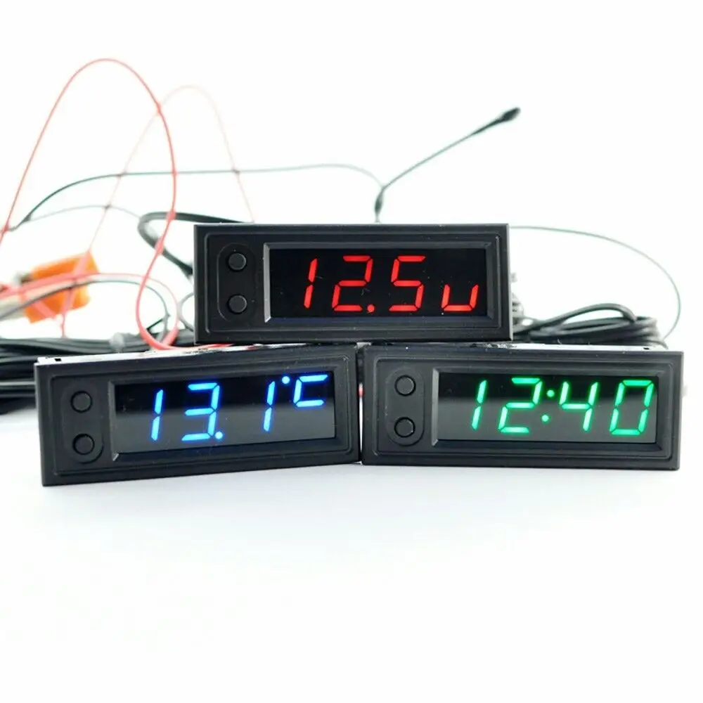 

12V 3 In 1 Car Digital Clock Voltmeter LED Display Auto Inside And Outside Thermometer Car Electronics Accessories