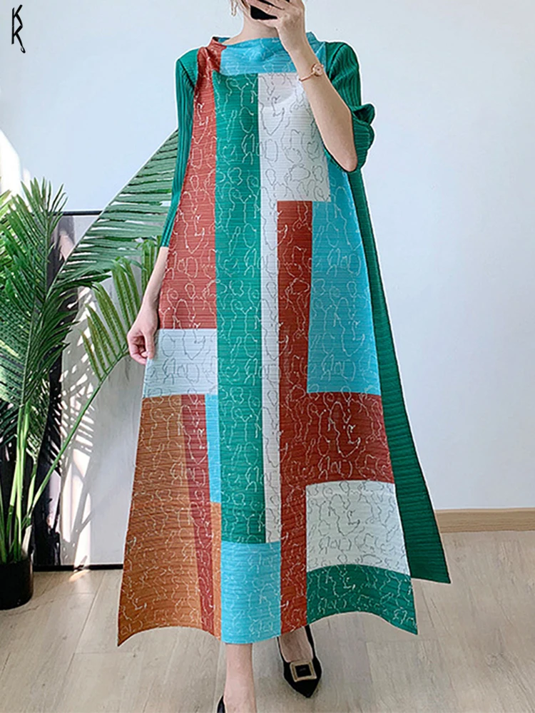 

Женская плиссированная длинная юбка с высоким воротником и широким подолом, свободное элегантное платье с цветочным принтом, Новинка лета ...