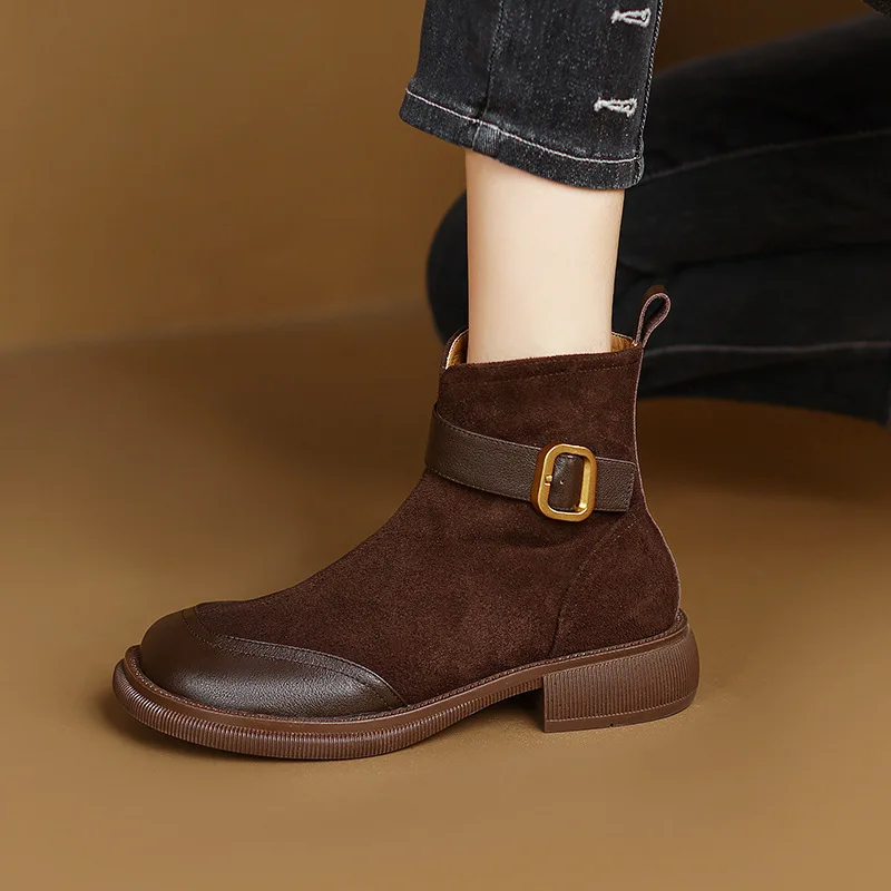 New Women Boots Chelsea Boots Suede Ankle Platform Autumn Winter Chunky Ladies Casual Shoes Fashion Gladiator Modern Boots Mujer