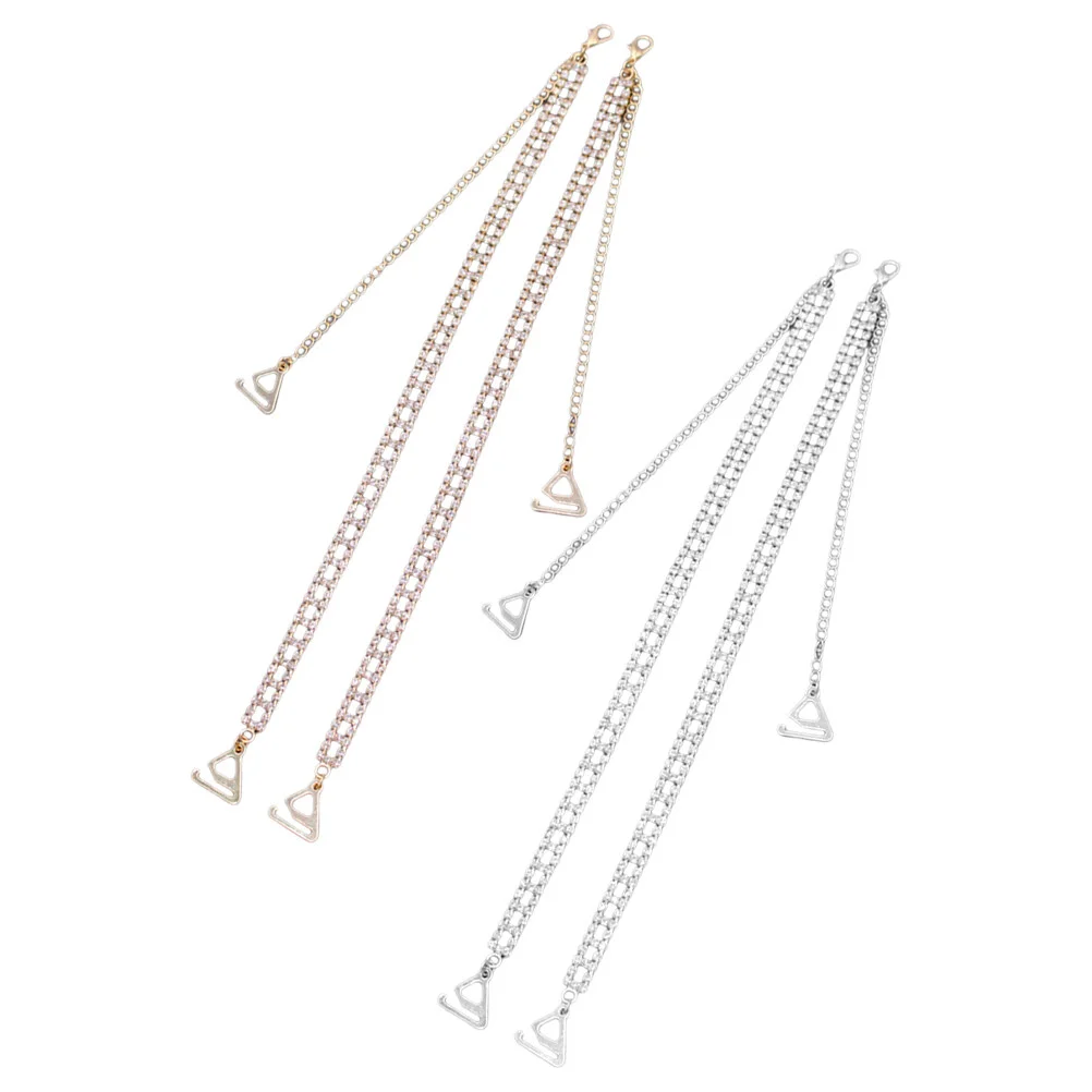 2 Pairs Hook Strapless+ Replacement Shoulder Dress Straps Alloy Chain Decorative Metal Miss Accessories