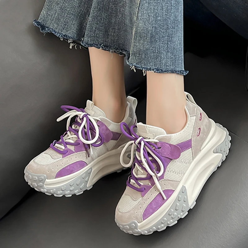 Женские кроссовки на платформе Повседневная Уличная обувь удобные шнуровке для