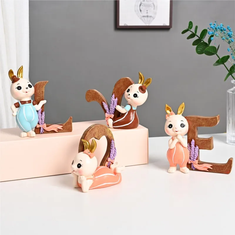 IHOME Cute Cartoon Creative Fun LOVE Cute Rabbit Resin Decoration Living Room Home Decoration Resin Crafts Fashion New 2022
