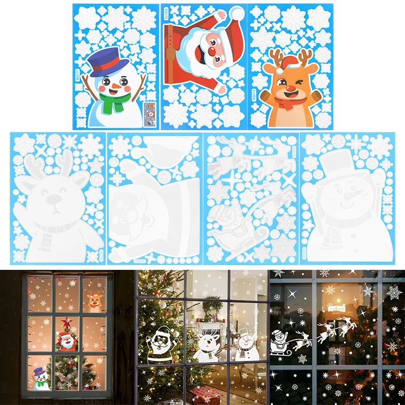 

Christmas Snowflake Electrostatic Wall Stickers Santa Elk Snowman Cartoon Stickers Christmas Home Decals Decor Glass Stickers